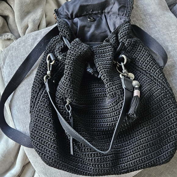 The Sak Black Crochet Backpack with Beaded Trim and Tassel - Picture 3 of 3